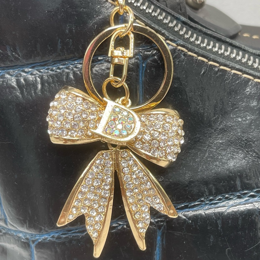 NWT Crystal Embellished Bow Keychain Purse Bag Charm - Picture 6 of 6